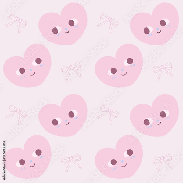 Obraz かわいい個性定期なキャラクターのカップルをイメージしたパターン背景