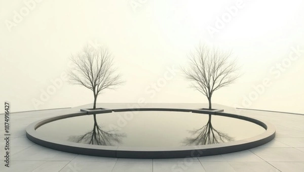 Obraz Reflective circle with bare trees