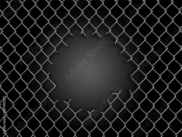 Obraz Chainlink fence with hole. Image with clipping path
