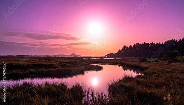 Obraz Vibrant sunset over marshland river