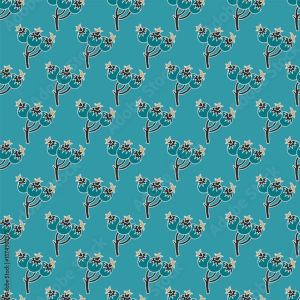 Obraz Teal Berry Folk Sprig Pattern