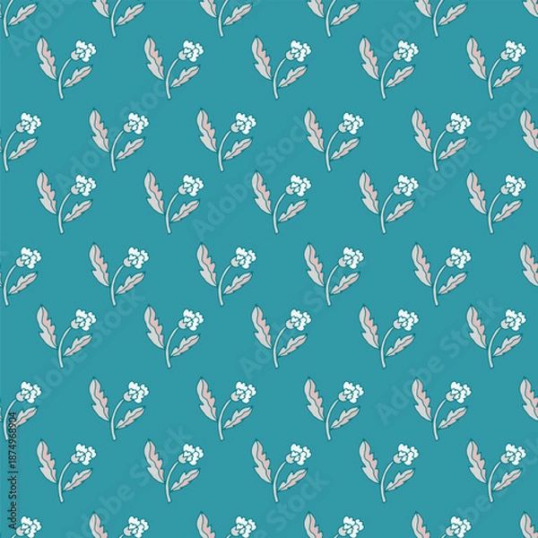 Obraz Teal Blush Folk Sprig Pattern