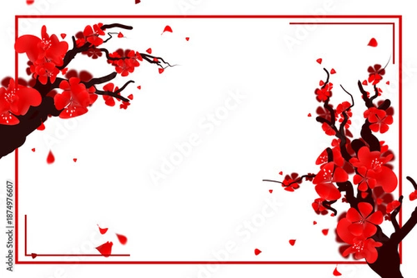 Obraz Copy space frame border with red plum blossom background.
