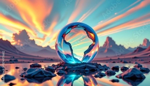Obraz Shattered Crystal Sphere Reflecting Sunset