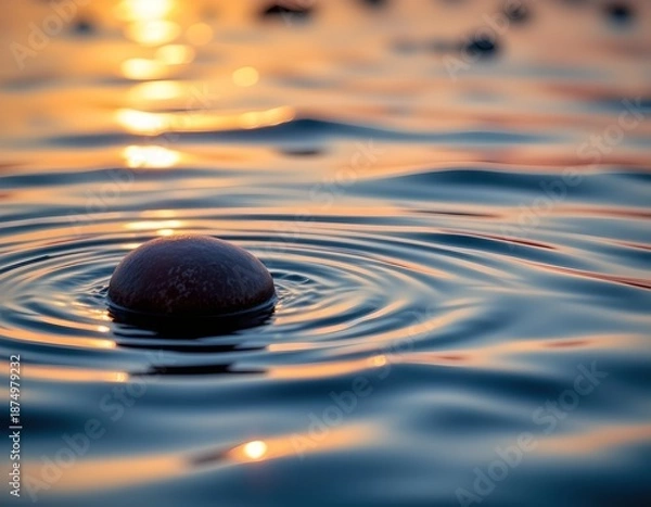 Obraz Serene Sunrise Reflection with Floating Smooth Stone