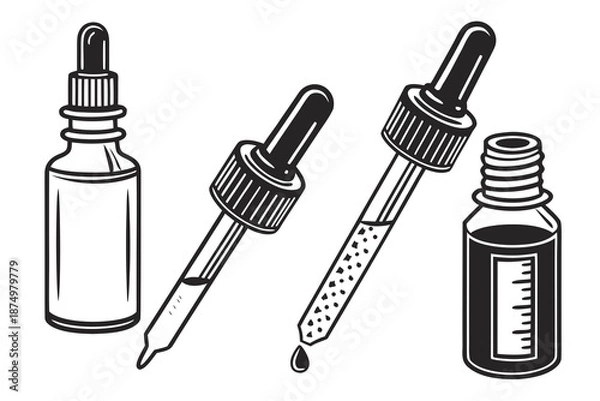 Fototapeta Assorted dropper bottles isolated on white background, Vector