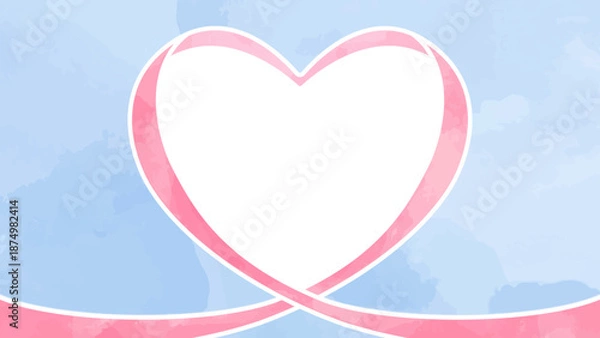 Fototapeta ハート型リボンの背景フレーム、水彩カラー、16:9サイズ