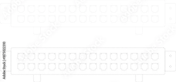 Fototapeta Ethernet network switch outline icon set with solid and dashed stroke, rackmount data communication device line drawing isolated on white background vector