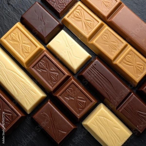 Obraz Assorted chocolate bars on dark surface