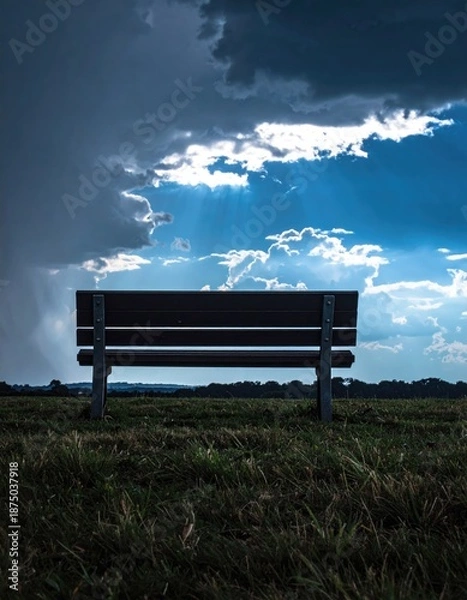 Obraz Lone bench under a dramatic sky