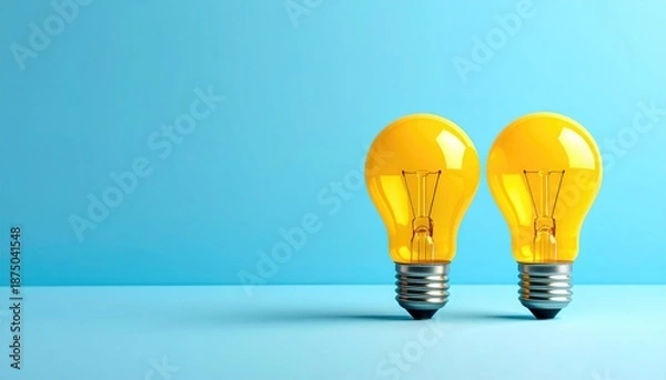 Obraz Two yellow lightbulbs on blue background