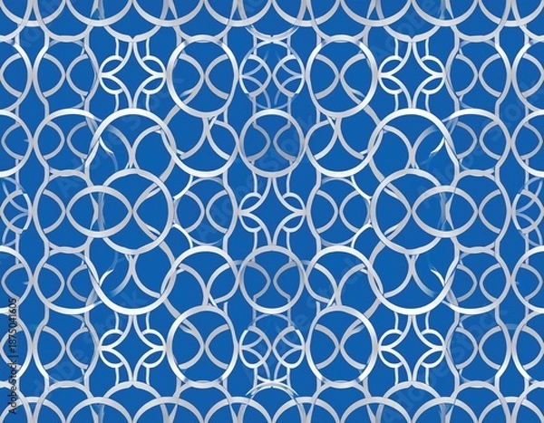 Obraz Abstract silver rings on blue background, repeating pattern