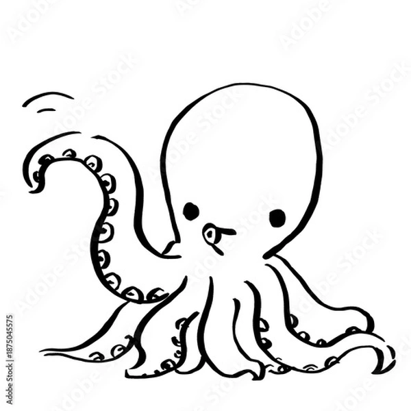 Obraz タコが手招きしている筆の線画モノクロのイラスト