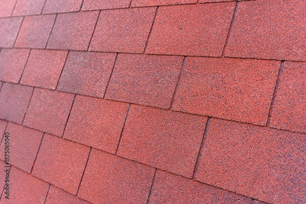 Obraz Red Bituminous Roof Shingle Texture Background with Granular Surface