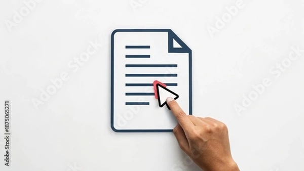 Obraz Online Application & Digital Access Hand pointing at a document with a cursor icon, symbolizing digital interaction or document management.