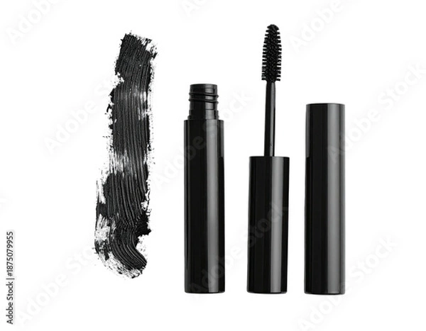 Obraz Mascara set smear, open container, wand, cap
