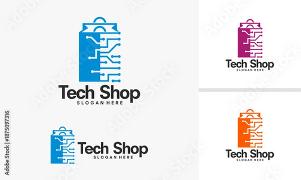 Obraz Tech Shop Logo Design with Circuit Board Elements.