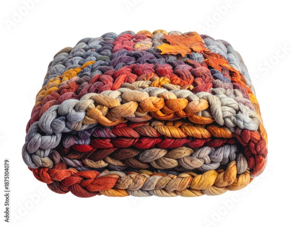 Obraz Chunky, braided multi-colored textile, fall leaf accent