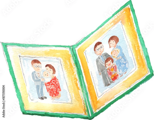 Fototapeta 家族写真のアルバムの水彩イラスト　ベクター