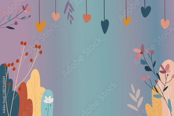 Obraz Vector invitation with plants and hearts