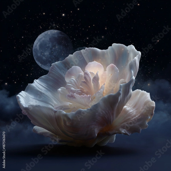 Obraz Full moon shaped from a glowing white seashell