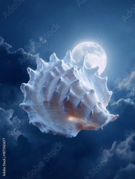 Obraz Full moon shaped from a glowing white seashell