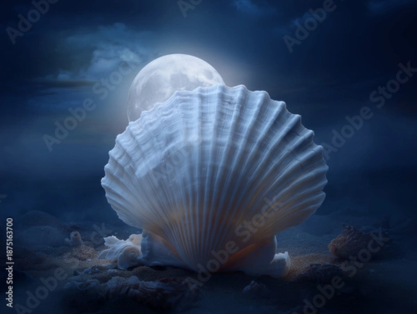 Obraz Full moon shaped from a glowing white seashell