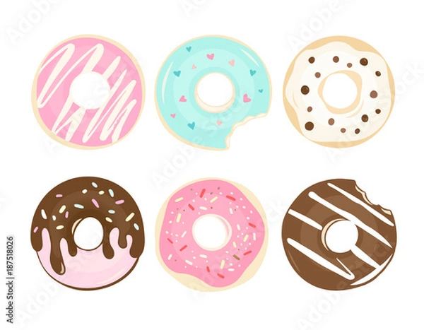 Obraz Set of color hand drawn donuts in modern flat style. Donut isolated for your design
