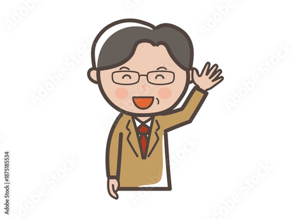 Obraz 笑顔で挨拶する眼鏡をかけた中高年男性ビジネスマンの上半身イラスト