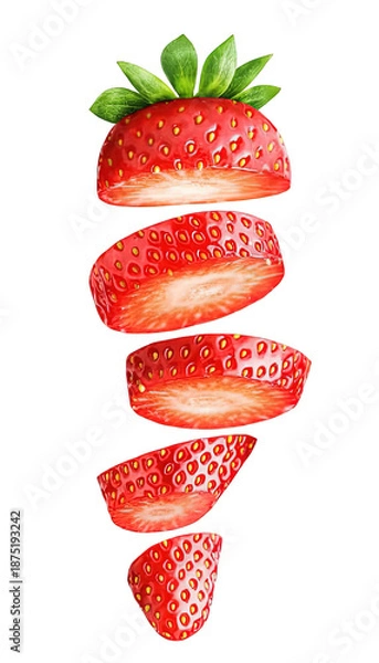 Obraz floating sliced strawberry bright white background