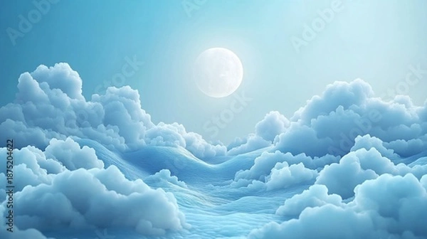 Obraz Dreamy moonlit cloudscape with serene blue waves