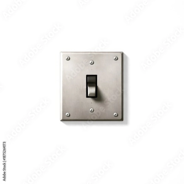 Obraz A silver light switch with a black handle