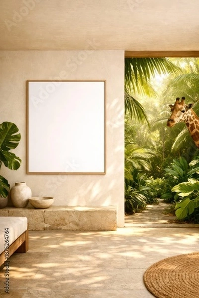 Obraz A white frame with a giraffe in the background
