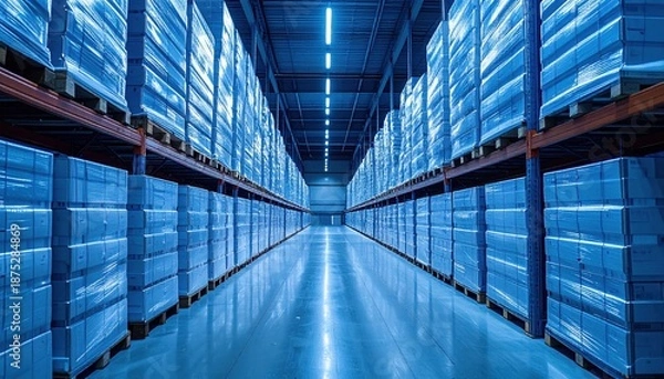 Obraz Temperature Control Concept: Pallet stacks inside cold storage facility
