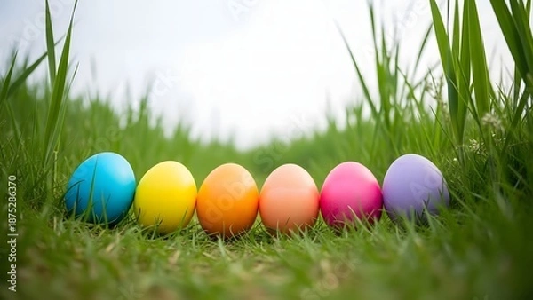 Obraz Easter eggs in grass colorful easter celebration spring holiday