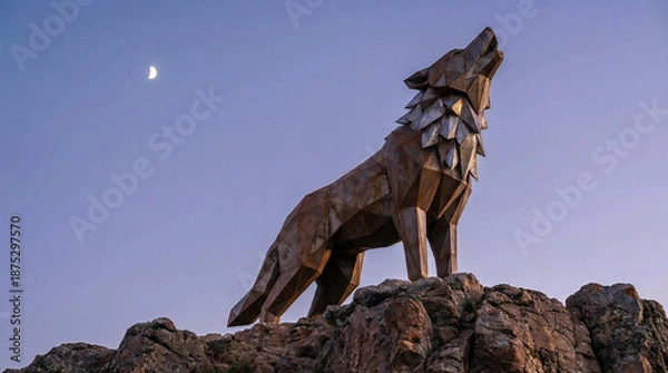Fototapeta Geometric wolf statue howling
