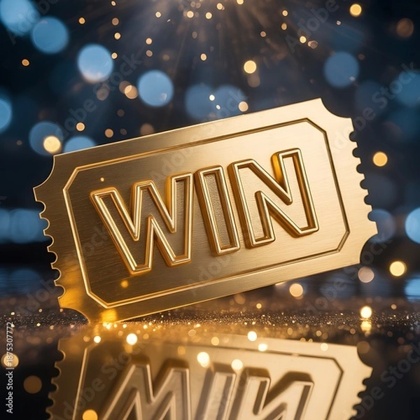 Obraz Golden "Win" Ticket with Sparkling Background
