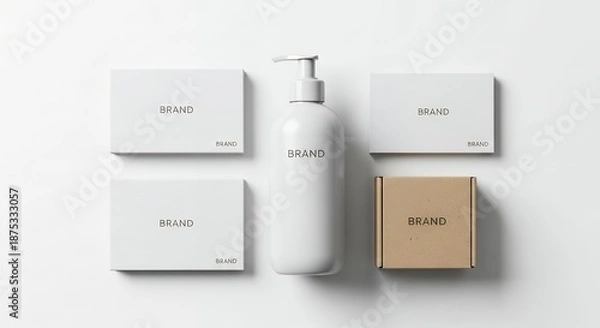 Obraz Minimalistic product arrangement featuring a white bottle and packaging elements