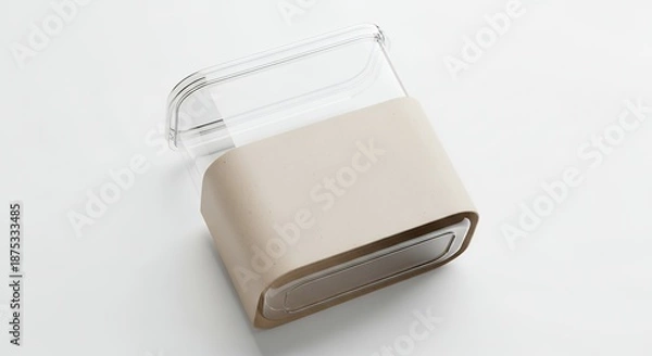 Obraz Modern rectangular storage container with clear lid on white background