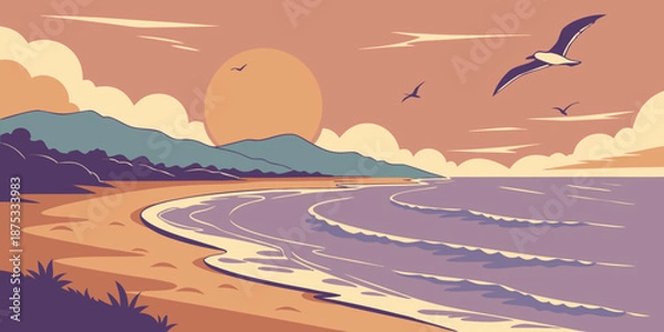 Obraz Abstract Sunset Landscape Flat Vector Background