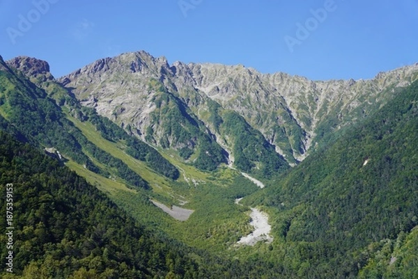 Fototapeta 北アルプス　上高地から望む穂高岳と梓川