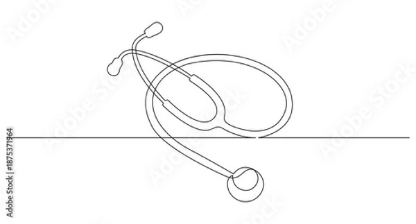 Obraz Stethoscope continuous one line drawing on white background
