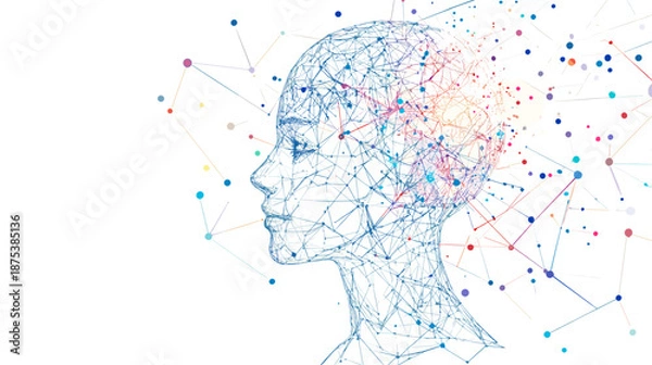 Obraz Human Head with Neural Network Illustration.