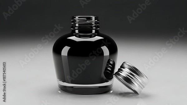 Fototapeta Ink Bottle on Reflective Surface