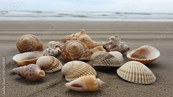 Fototapeta Sea Shells on Sandy Beach