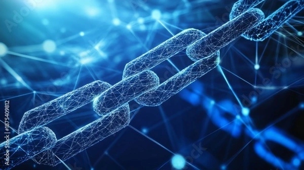 Obraz Blockchain Compliance Network builds a digital bridge using interlinked blockchain blocks in a virtual space