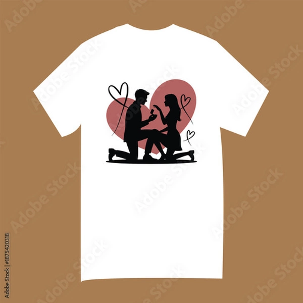 Obraz Couple Proposing Graphic Tee with Heart Background
