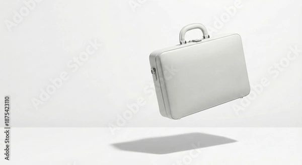 Obraz Elegant white leather briefcase floating in modern workspace