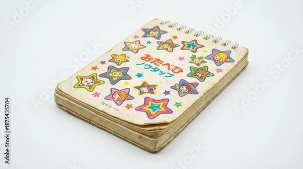 Obraz 昭和レトロなリングノートと星柄や可愛い顔のポップなイラスト generative ai