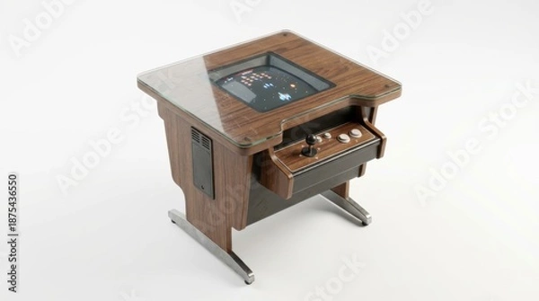 Obraz 昭和レトロなテーブル型ゲーム機と木目調のデザインが懐かしい喫茶店の風景 generative ai